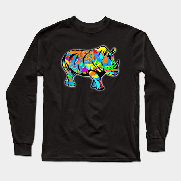 Colorful Rhino Long Sleeve T-Shirt by Shrenk